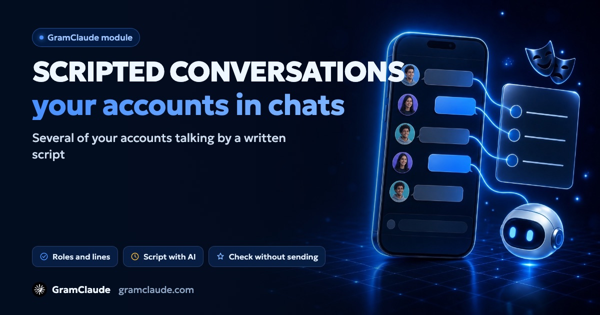 Telegram scripted conversations: your accounts talking in chats